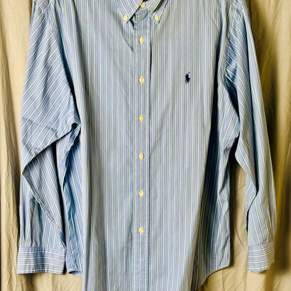 Ralph Lauren Classic Fit Men's Blue and Green Striped Dress Shirt w/Long Sleeves - Picture 1 of 7